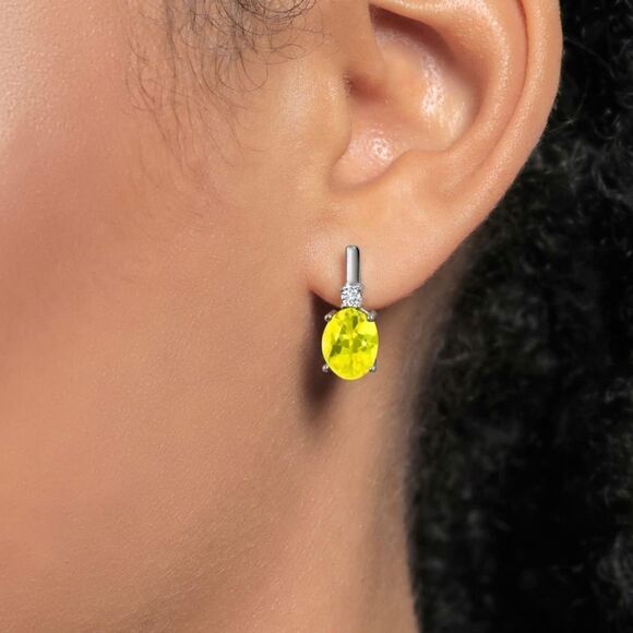 925 Sterling Silver and 4.73 Cttw Canary Mystic Topaz and White Diamond Earrings - Picture 3 of 4